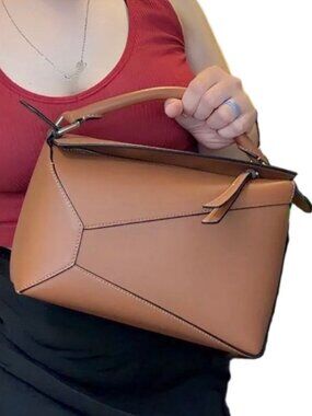 LOEWE-Preloved-Caramel Leather Puzzle Bag